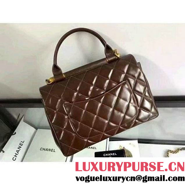 Chanel Coffee Wax Calfskin Flap Bag With Handle A93424 Rome 2016 (2A210-6080810 )