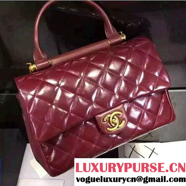 Chanel Burgundy Wax Calfskin Flap Bag With Handle A93424 Rome 2016 (2A210-6080812 )