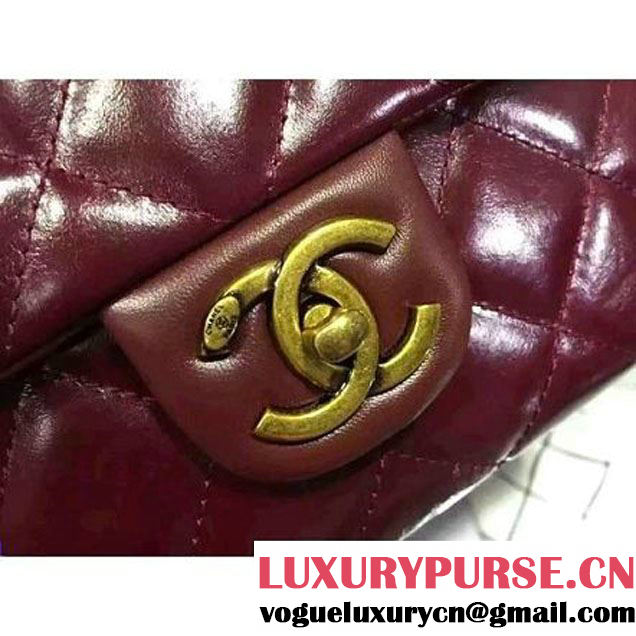 Chanel Burgundy Wax Calfskin Flap Bag With Handle A93424 Rome 2016 (2A210-6080812 )