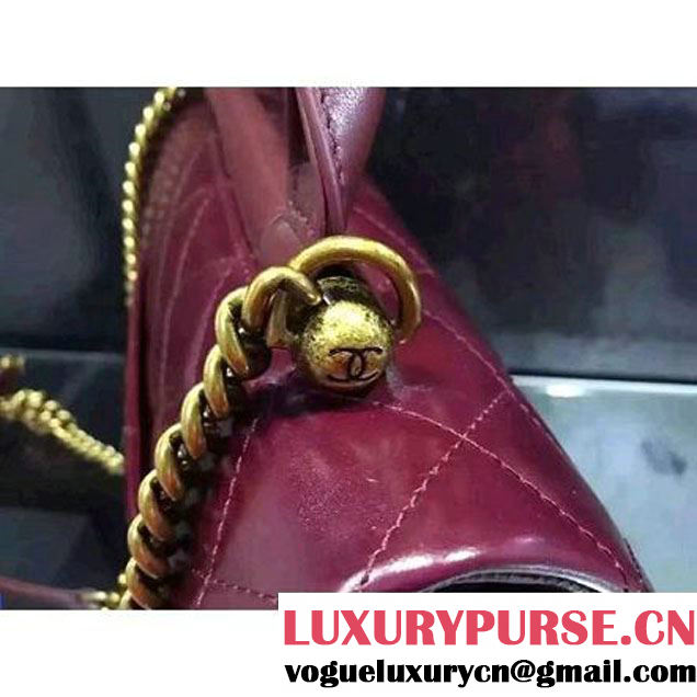 Chanel Burgundy Wax Calfskin Flap Bag With Handle A93424 Rome 2016 (2A210-6080812 )