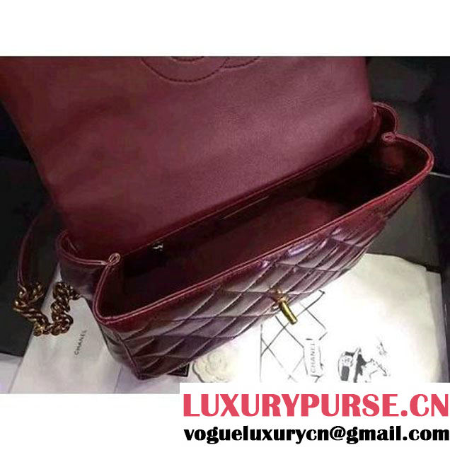 Chanel Burgundy Wax Calfskin Flap Bag With Handle A93424 Rome 2016 (2A210-6080812 )