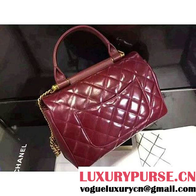Chanel Burgundy Wax Calfskin Flap Bag With Handle A93424 Rome 2016 (2A210-6080812 )