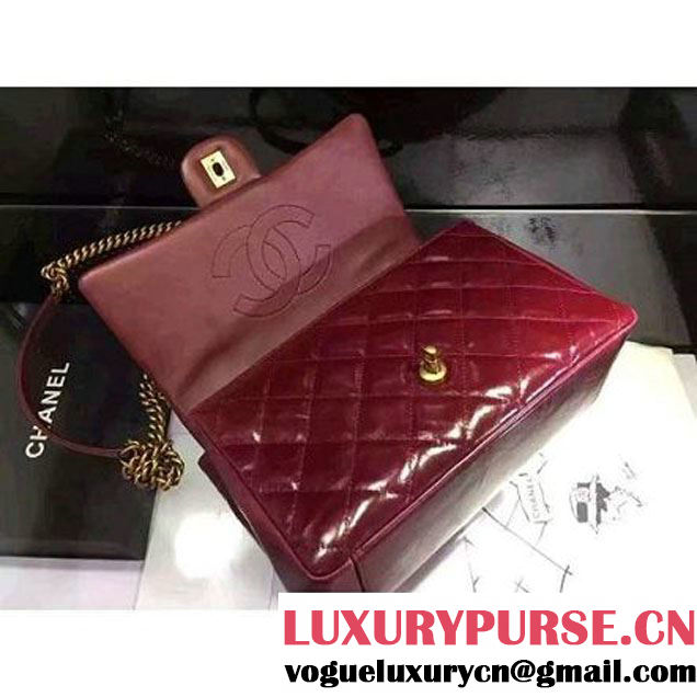 Chanel Burgundy Wax Calfskin Flap Bag With Handle A93424 Rome 2016 (2A210-6080812 )