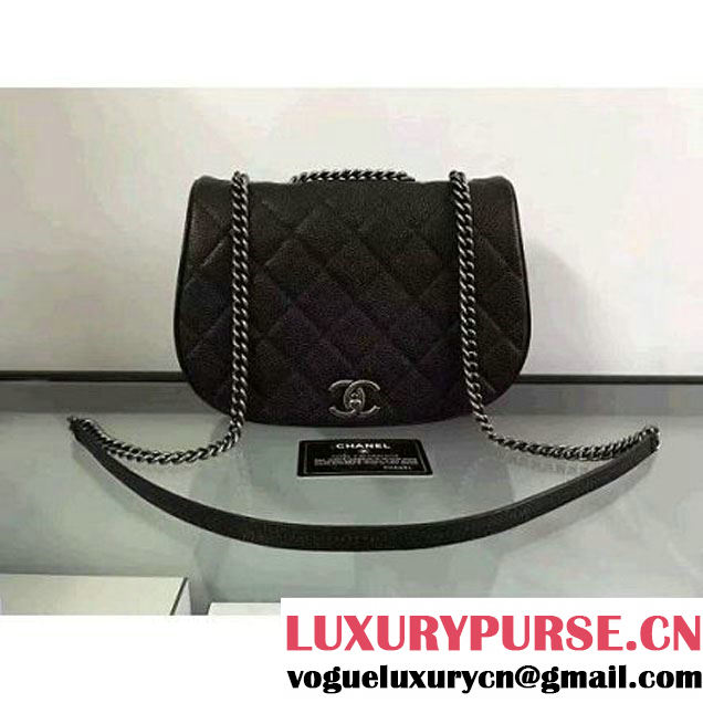 Chanel Grained Calfskin Messenger Bag A98553 F/W Black 2016 (2B038-6081016 )
