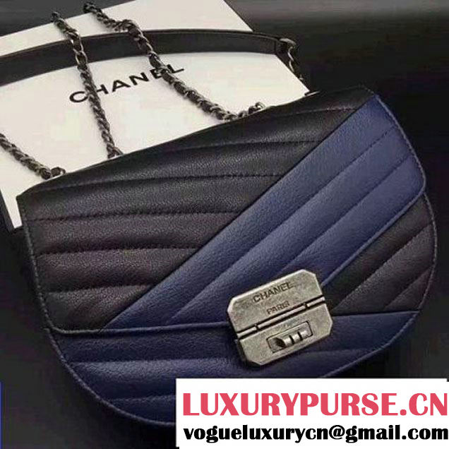 Chanel Goatskin Flap Bag A93430 Navy/Black F/W 2016 (2B038-6081019 )