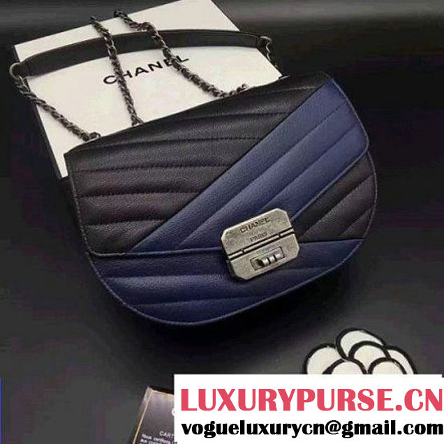 Chanel Goatskin Flap Bag A93430 Navy/Black F/W 2016 (2B038-6081019 )