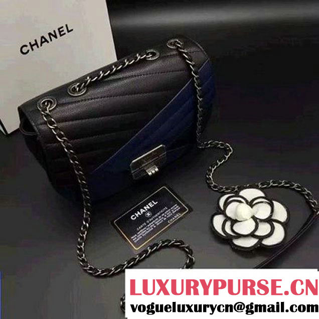 Chanel Goatskin Flap Bag A93430 Navy/Black F/W 2016 (2B038-6081019 )