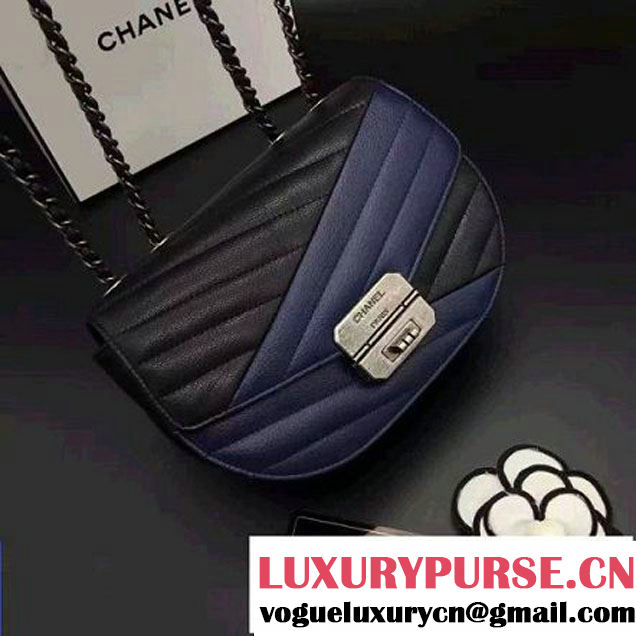 Chanel Goatskin Flap Bag A93430 Navy/Black F/W 2016 (2B038-6081019 )