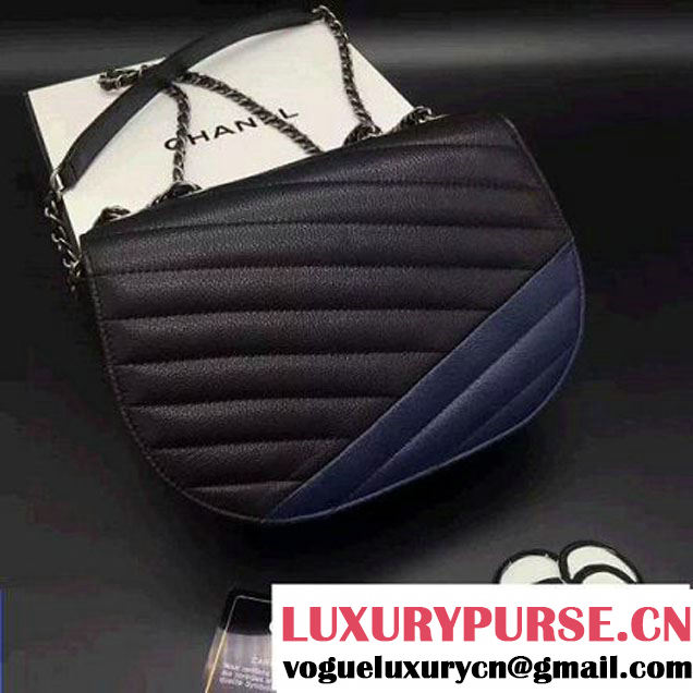 Chanel Goatskin Flap Bag A93430 Navy/Black F/W 2016 (2B038-6081019 )