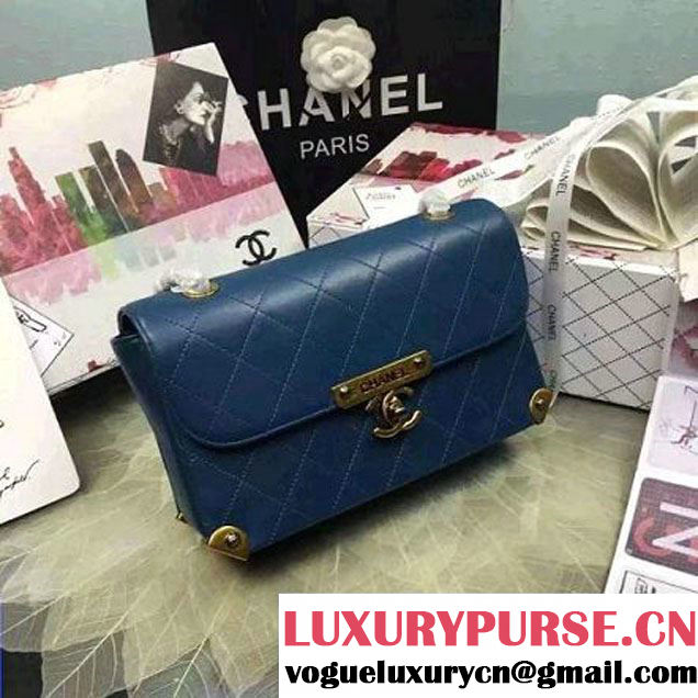 Chanel Calfskin Flap Bag With Metal Corner A93515 Aqua Blue F/W 2016 (YUN-6081022 )