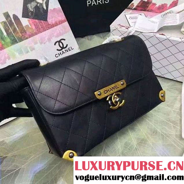 Chanel Calfskin Flap Bag With Metal Corner A93515 Black F/W 2016 (2B038-6081023 )
