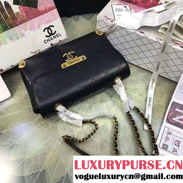 Chanel Calfskin Flap Bag With Metal Corner A93515 Black F/W 2016 (2B038-6081023 )