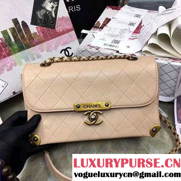 Chanel Calfskin Flap Bag With Metal Corner A93515 Beige F/W 2016 (YUN-6081024 )