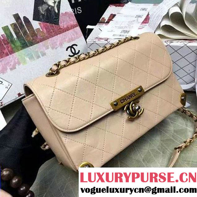 Chanel Calfskin Flap Bag With Metal Corner A93515 Beige F/W 2016 (YUN-6081024 )