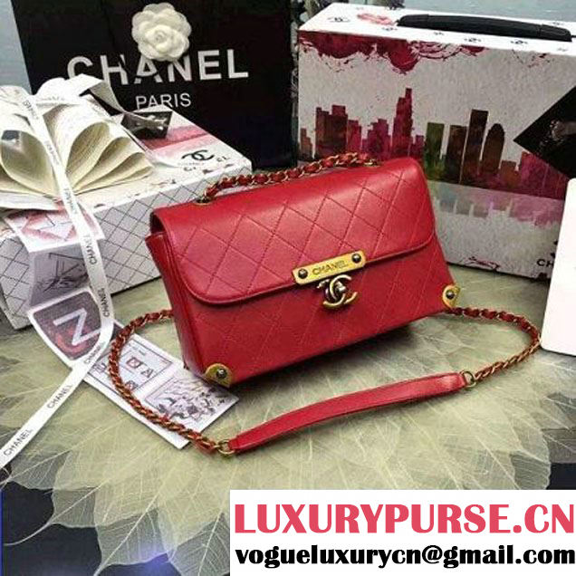 Chanel Calfskin Flap Bag With Metal Corner A93515 Red F/W 2016 (YUN-6082401 )