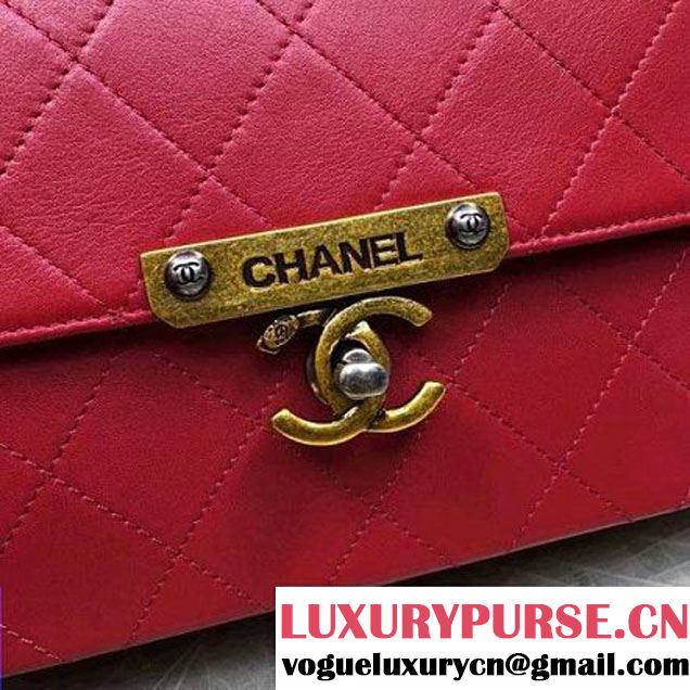 Chanel Calfskin Flap Bag With Metal Corner A93515 Red F/W 2016 (YUN-6082401 )