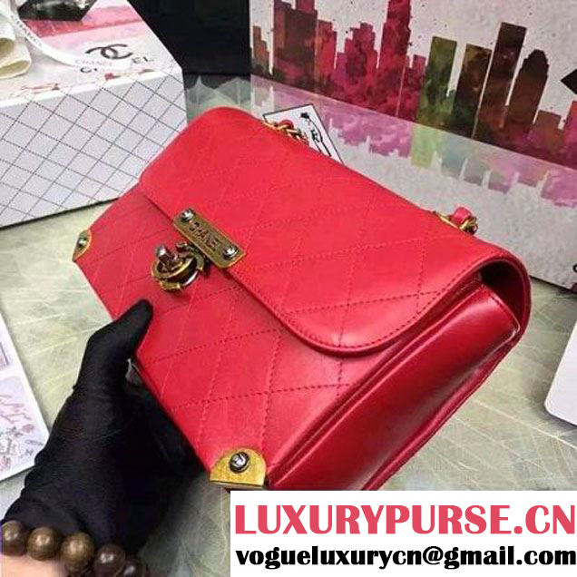 Chanel Calfskin Flap Bag With Metal Corner A93515 Red F/W 2016 (YUN-6082401 )
