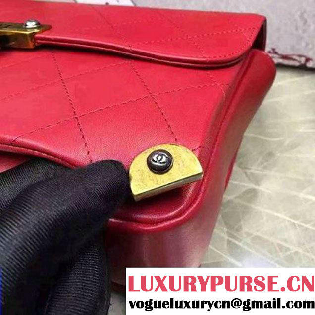 Chanel Calfskin Flap Bag With Metal Corner A93515 Red F/W 2016 (YUN-6082401 )