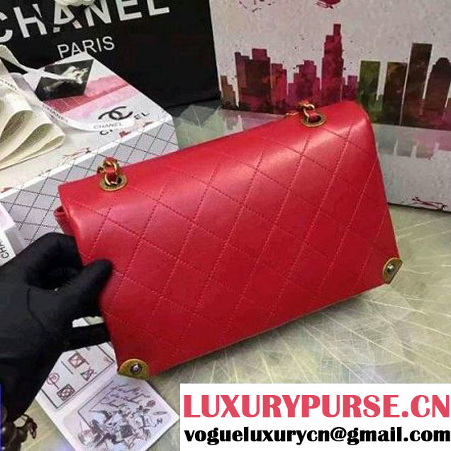 Chanel Calfskin Flap Bag With Metal Corner A93515 Red F/W 2016 (YUN-6082401 )