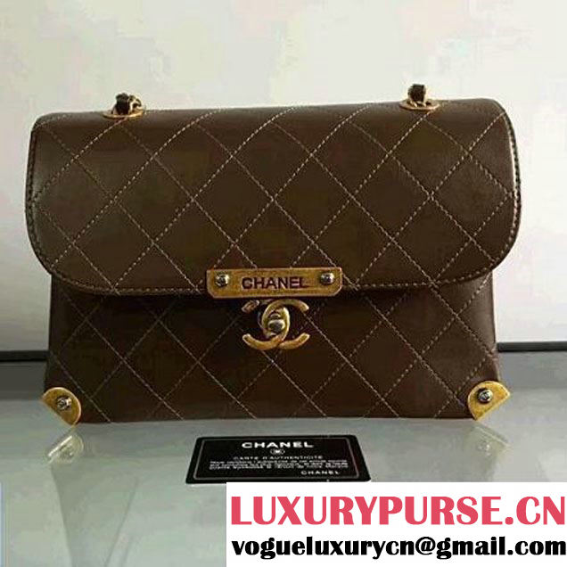 Chanel Calfskin Flap Bag With Metal Corner A93515 Chocolate F/W 2016 (2B038-6082402 )