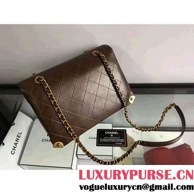 Chanel Calfskin Flap Bag With Metal Corner A93515 Chocolate F/W 2016 (2B038-6082402 )