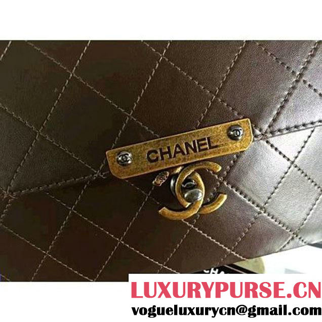 Chanel Calfskin Flap Bag With Metal Corner A93515 Chocolate F/W 2016 (2B038-6082402 )