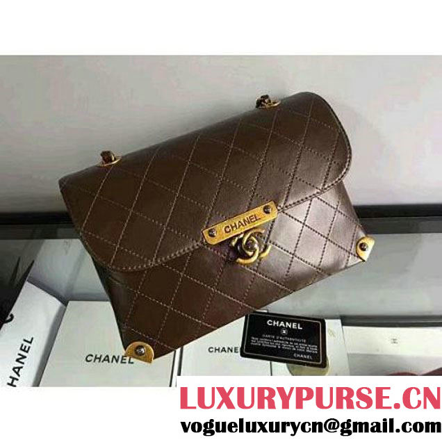 Chanel Calfskin Flap Bag With Metal Corner A93515 Chocolate F/W 2016 (2B038-6082402 )