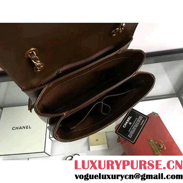 Chanel Calfskin Flap Bag With Metal Corner A93515 Chocolate F/W 2016 (2B038-6082402 )