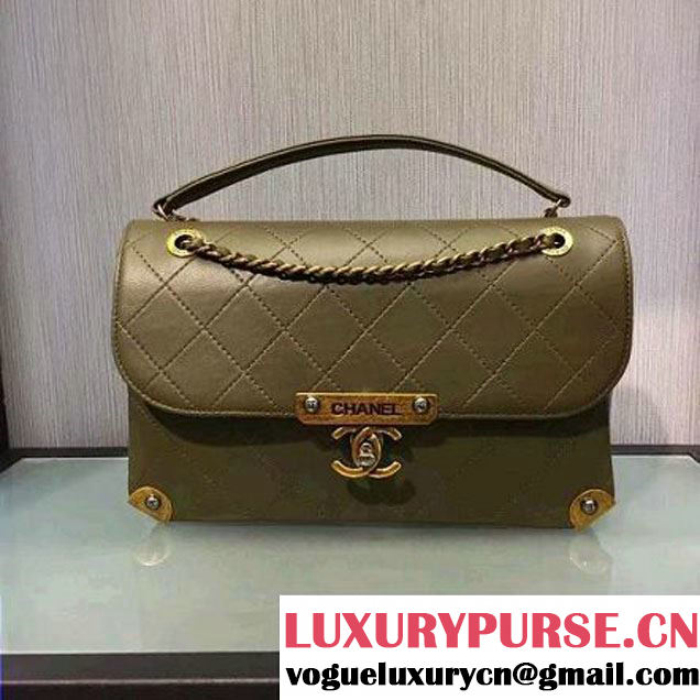 Chanel Calfskin Flap Bag With Metal Corner A93515 Green F/W 2016 (2A143-6082403 )