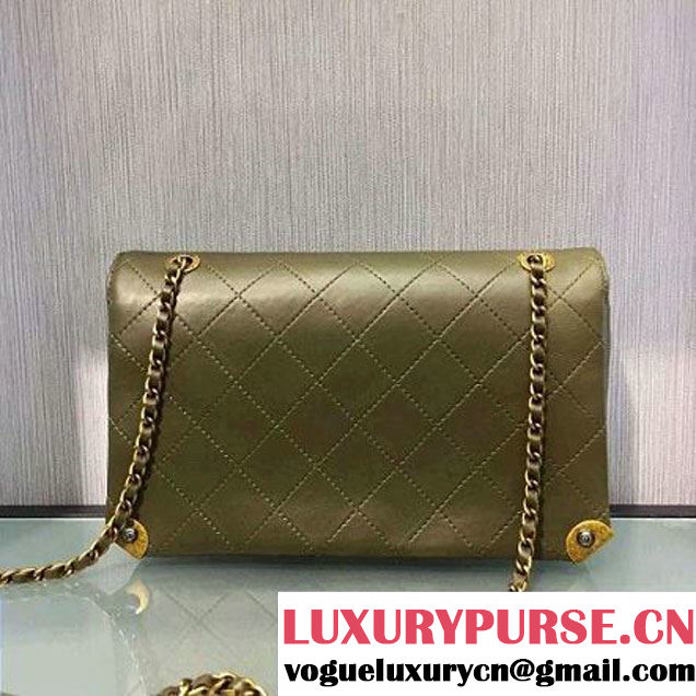 Chanel Calfskin Flap Bag With Metal Corner A93515 Green F/W 2016 (2A143-6082403 )
