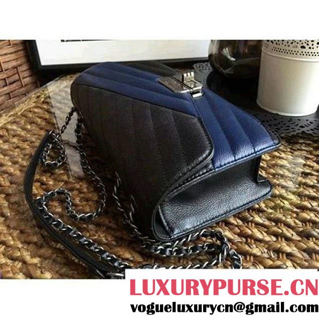 Chanel Goatskin Flap Bag A93428 Black/Navy Blue F/W 2016 (1A086-6082407 )