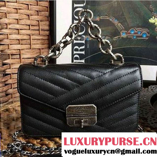 Chanel Goatskin & Ruthenium Metal Small Flap Bag Black F/W 2016 (1A086-6082409 )