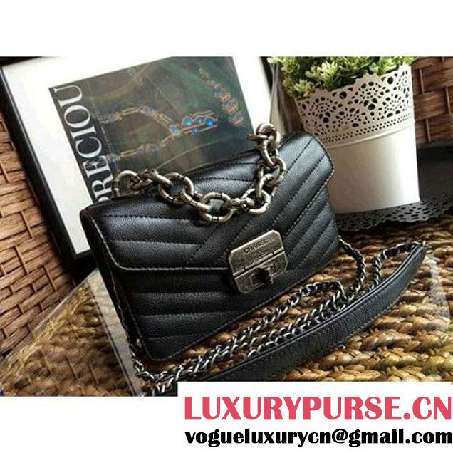 Chanel Goatskin & Ruthenium Metal Small Flap Bag Black F/W 2016 (1A086-6082409 )