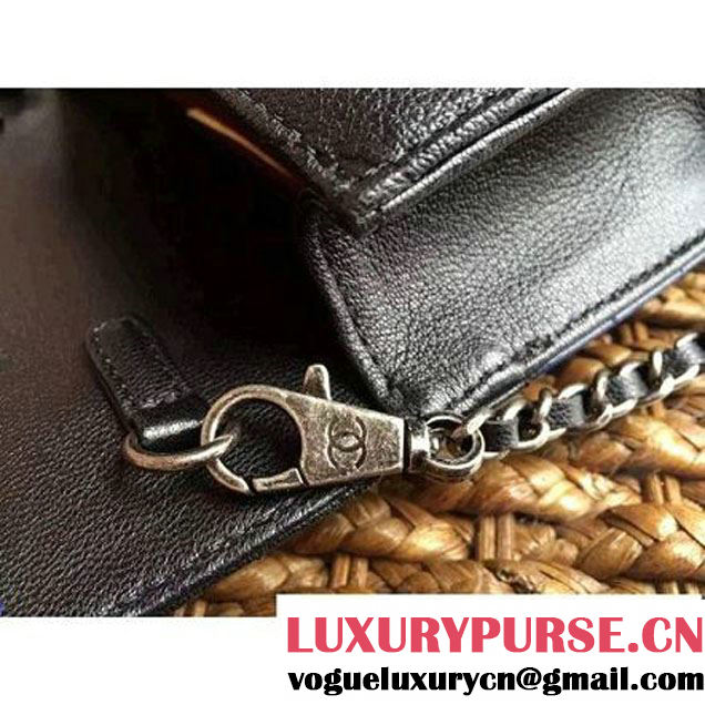 Chanel Goatskin & Ruthenium Metal Small Flap Bag Black/Navy Blue F/W 2016 (1A086-6082410 )