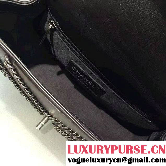Chanel Metallic Lambskin Chevron Chain Flap Bag A94467 Black 2016 (2A143-6082417 )