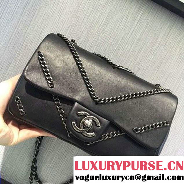 Chanel Metallic Lambskin Chevron Chain Flap Bag A94467 Black 2016 (2A143-6082417 )