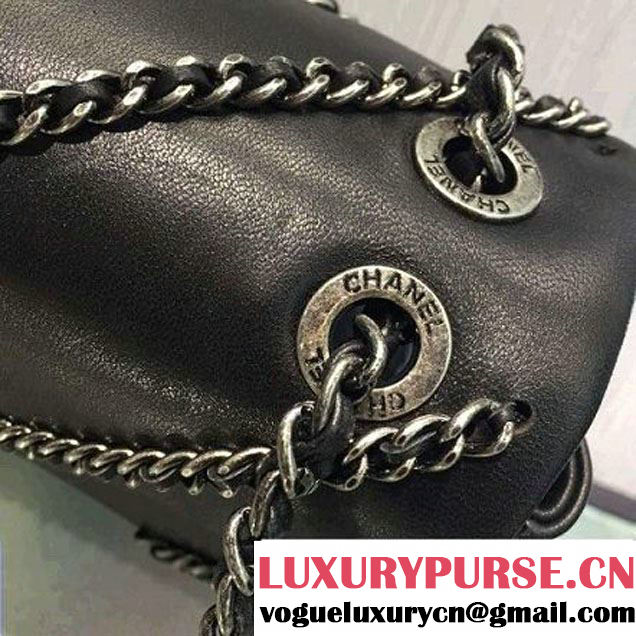 Chanel Metallic Lambskin Chevron Chain Flap Bag A94467 Black 2016 (2A143-6082417 )