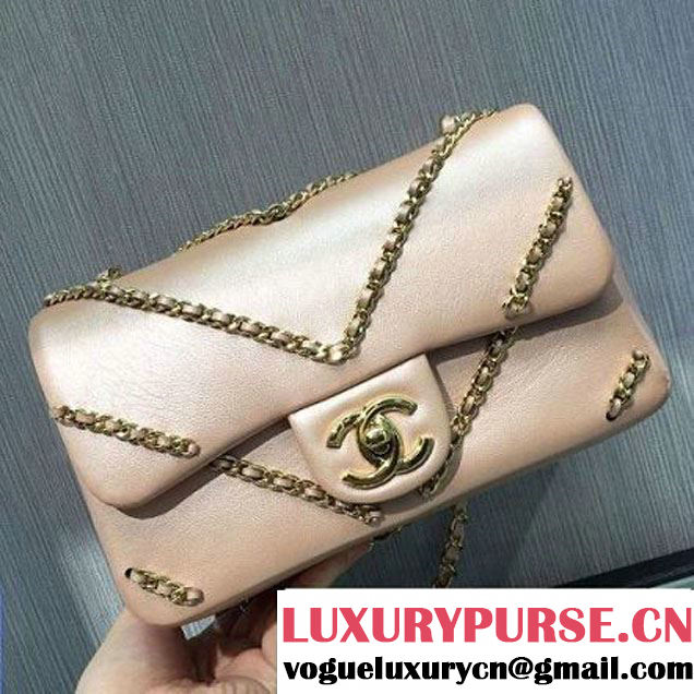 Chanel Metallic Lambskin Chevron Chain Flap Bag A94467 Pink 2016 (2A143-6082418 )