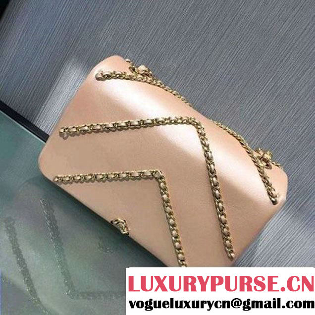 Chanel Metallic Lambskin Chevron Chain Flap Bag A94467 Pink 2016 (2A143-6082418 )