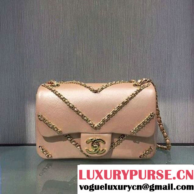 Chanel Metallic Lambskin Chevron Chain Flap Bag A94467 Pink 2016 (2A143-6082418 )