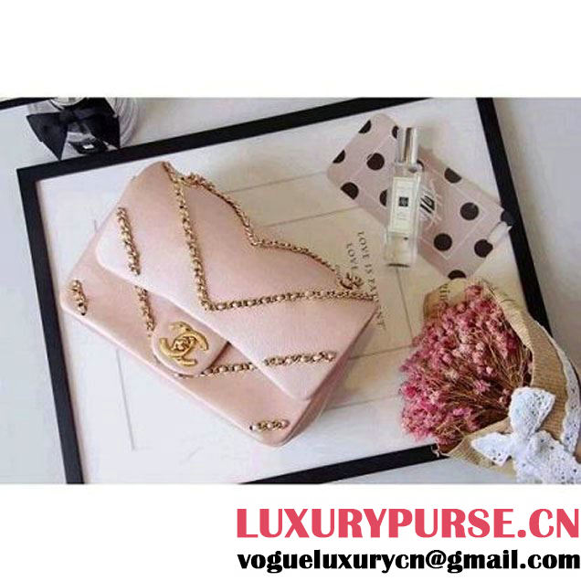 Chanel Metallic Lambskin Chevron Chain Flap Bag A94467 Pink 2016 (2A143-6082418 )