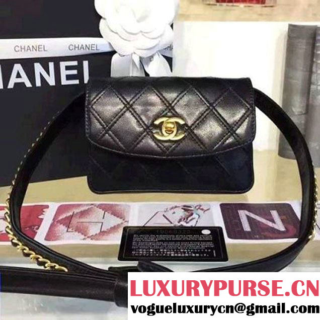Chanel Calfskin Flap Waist Bag Black 2016 (YUN-6082435 )