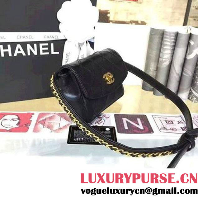 Chanel Calfskin Flap Waist Bag Black 2016 (YUN-6082435 )