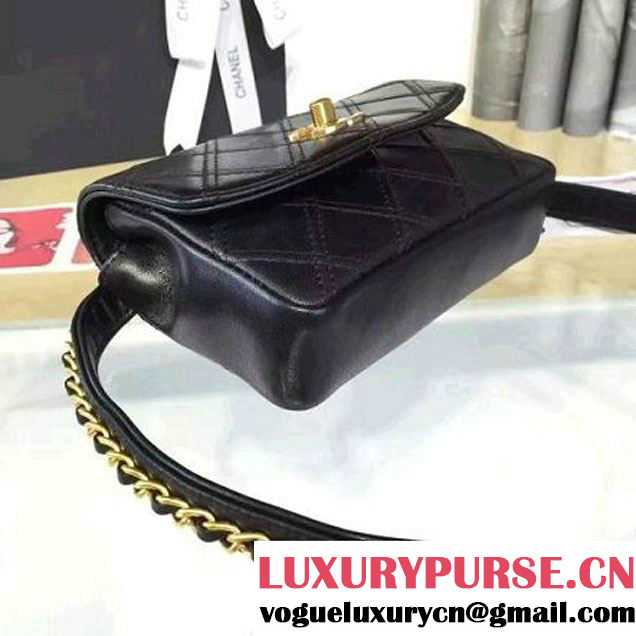 Chanel Calfskin Flap Waist Bag Black 2016 (YUN-6082435 )