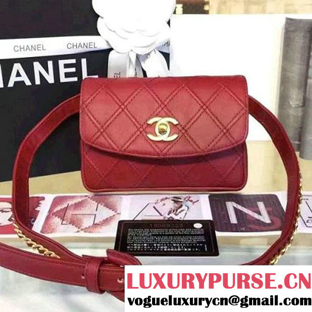 Chanel Calfskin Flap Waist Bag Red 2016 (YUN-6082436 )