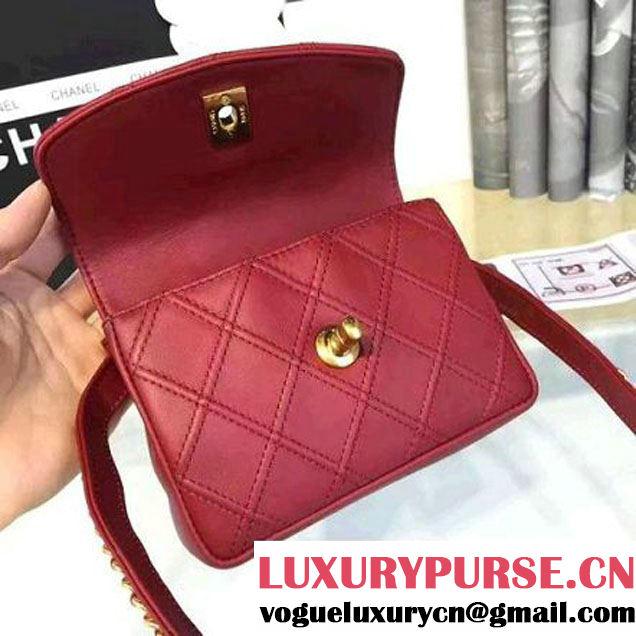 Chanel Calfskin Flap Waist Bag Red 2016 (YUN-6082436 )