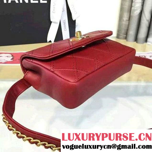 Chanel Calfskin Flap Waist Bag Red 2016 (YUN-6082436 )