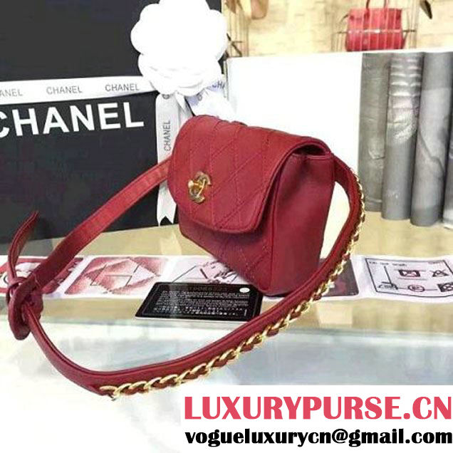 Chanel Calfskin Flap Waist Bag Red 2016 (YUN-6082436 )