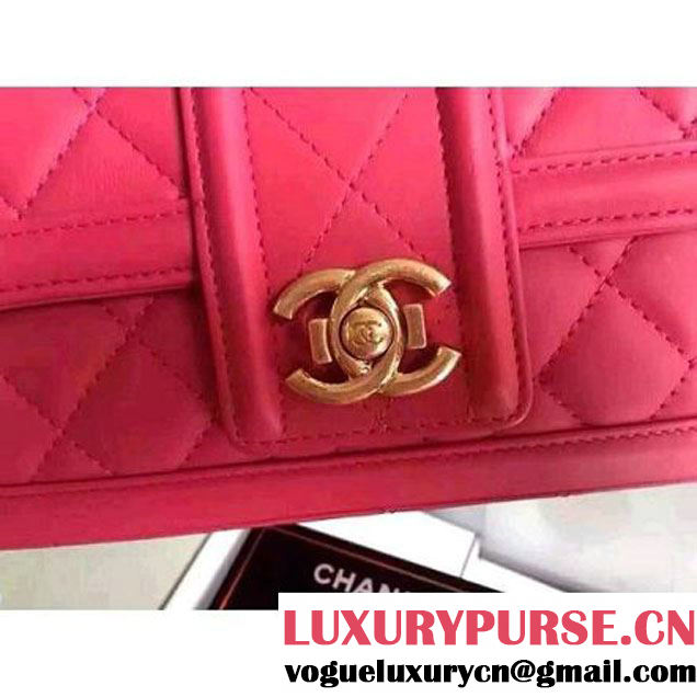 Chanel Quilted/Light Gold Metal Calfskin Small Elegant CC Flap Bag A91365 Rosy 2016 (YUN-6090901 )