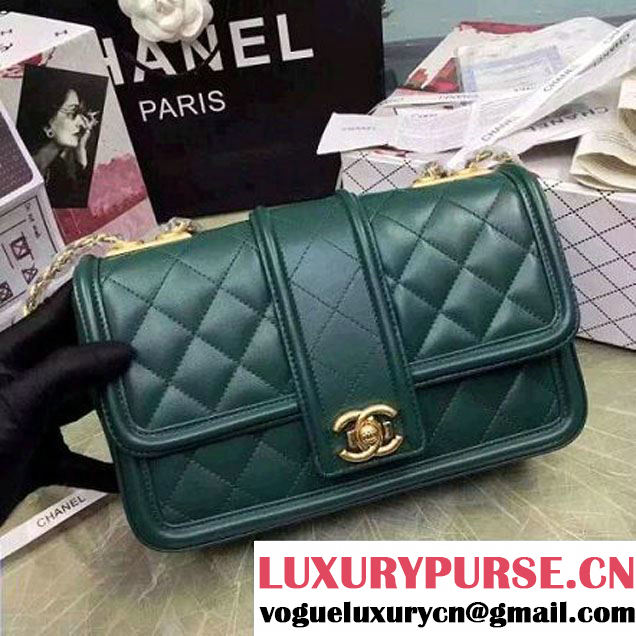 Chanel Quilted/Light Gold Metal Calfskin Small Elegant CC Flap Bag A91365 Green 2016 (YUN-6090902 )